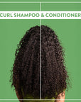 Picture showing the results before and after when using the Alcôve Curl Shampoo and Conditioner