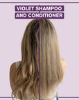 Before and after results when using the Alcôve Violet Shampoo or Conditioner