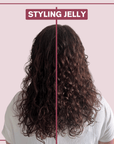 Before and after photo of hair using the Alcôve Hair Nourishing Styling Jelly for Hair