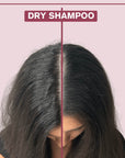 Side by side before and after picture showing hair of someone who used the Alcove Hair Dry Shampoo - 170g - 6oz