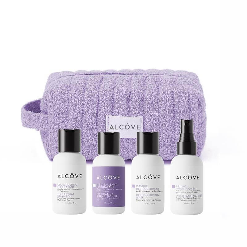 Alcôve Care to Go Hair Kit for Hydration including Hydrating Shampoo and Conditioner, Restructuring Mask and Multitasking Mist