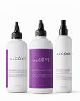 3 Alcôve Hair products Violet Shampoo, Conditioner & Spray that are included in the Violet Bundle