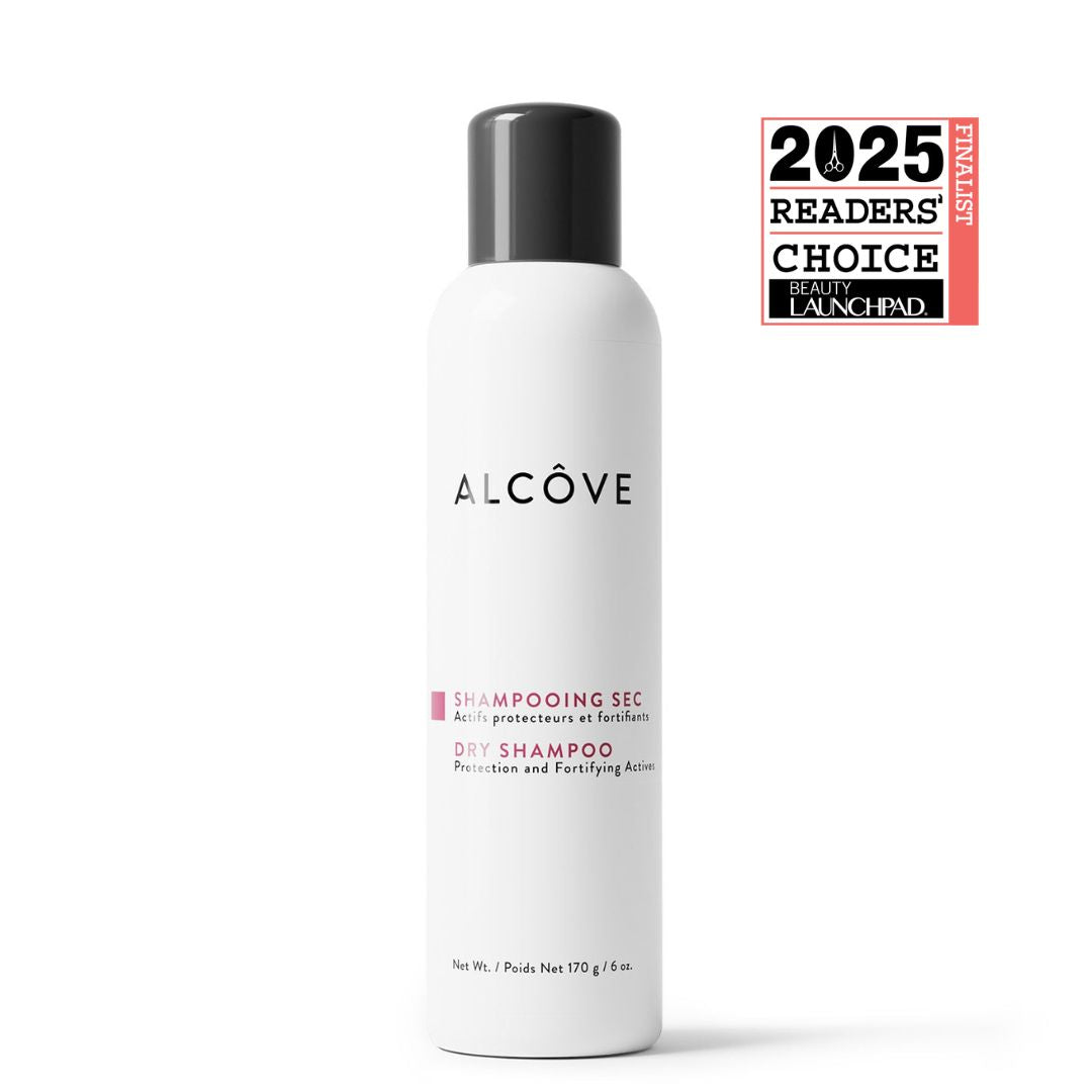 Alcove dry shampoo bottle on a white background with a 2025 Readers' Choice Award logo.