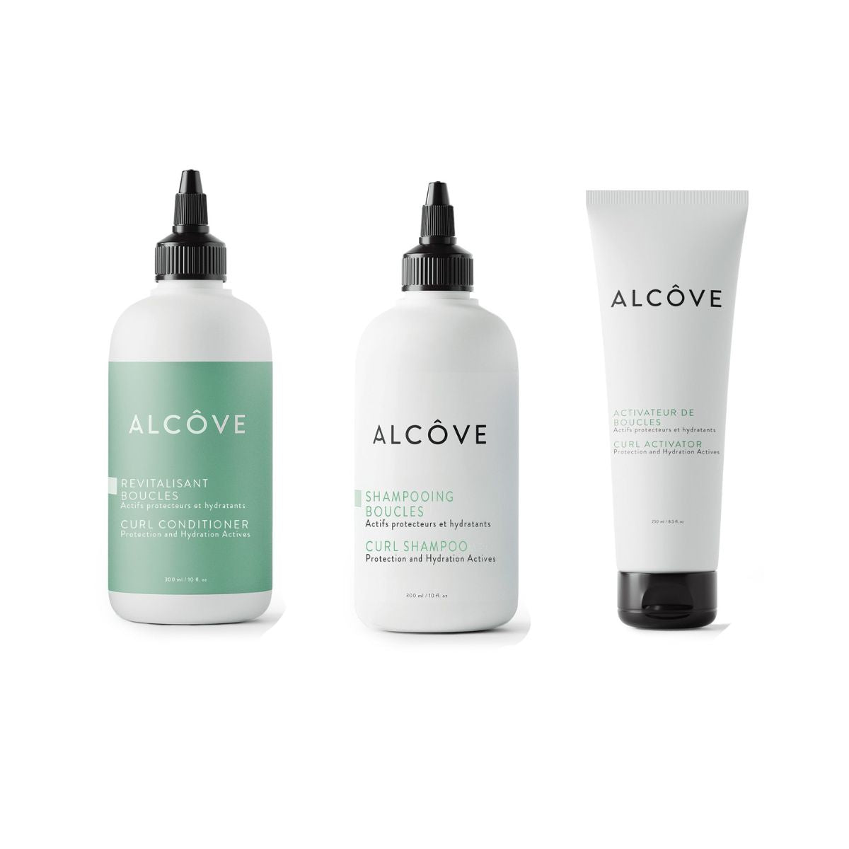 Bundle of Alcove Curls Products including shampoo, conditioner and curl activator 