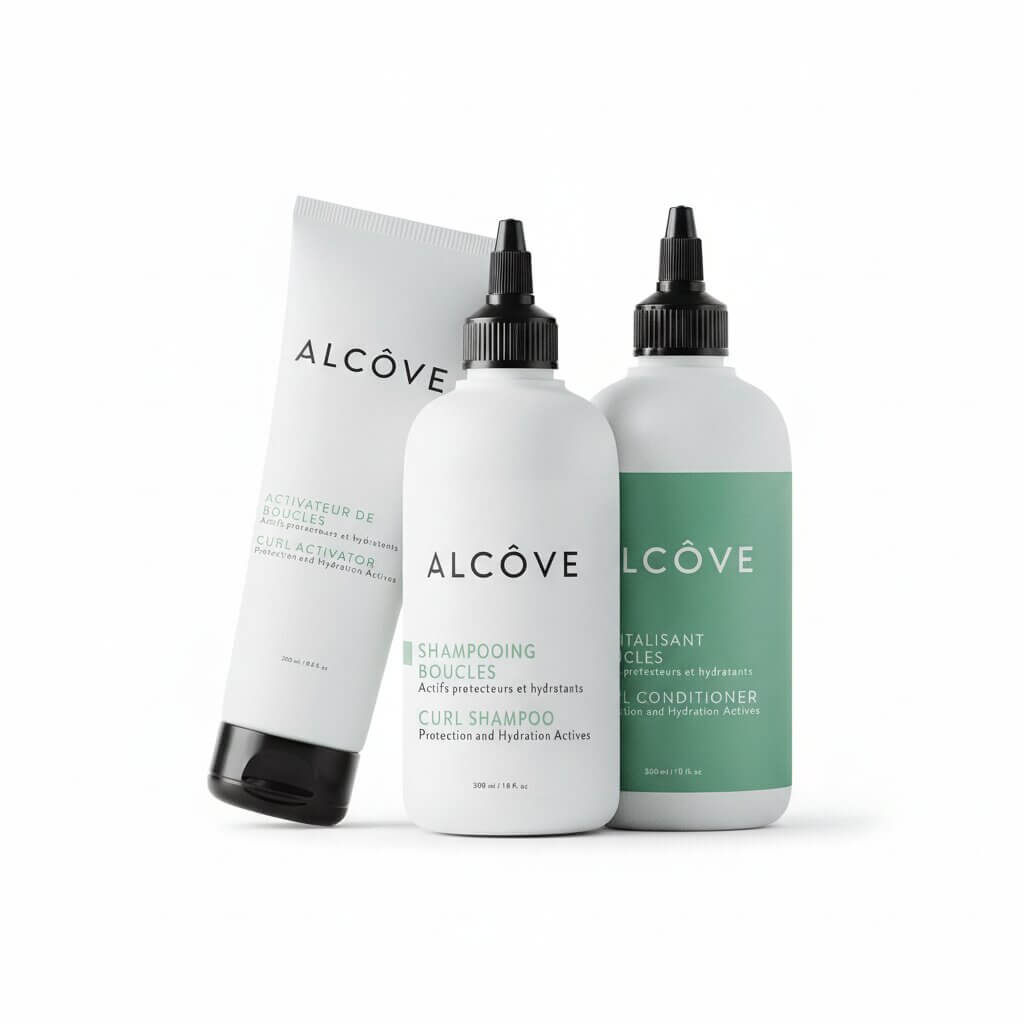 Bundle of Alcôve Curls Products including shampoo, conditioner and curl activator