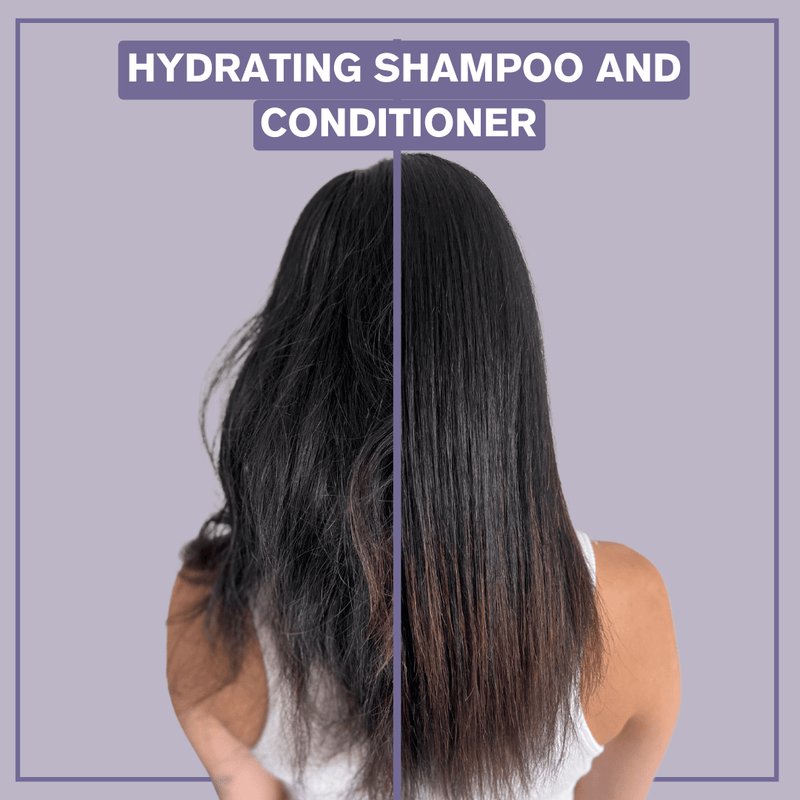 Before and after using Alcôve Hydrating Shampoo on dry hair